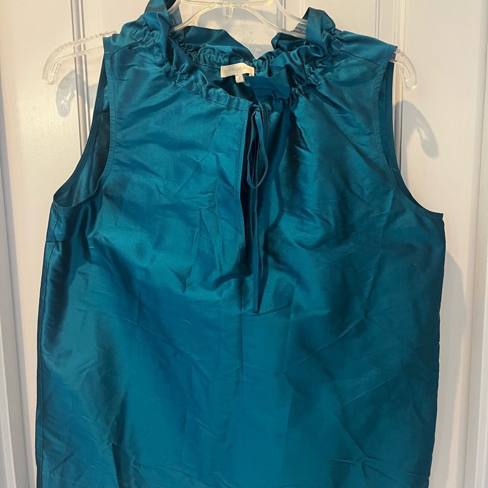 ANN MASHBURN Teal Ruffle Neck Blouse
